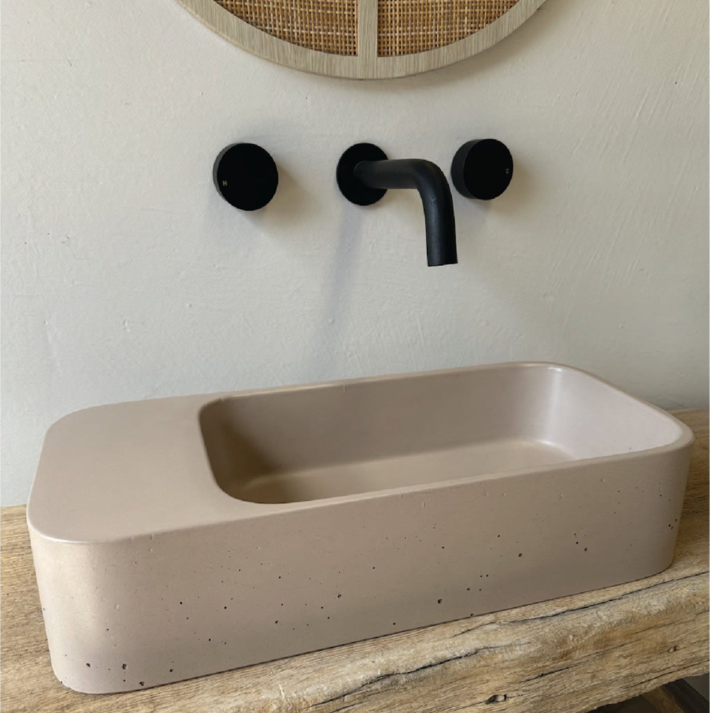 Concrete Rounded Powder Room Vessel Basin - Benchtop or Wall Mounted