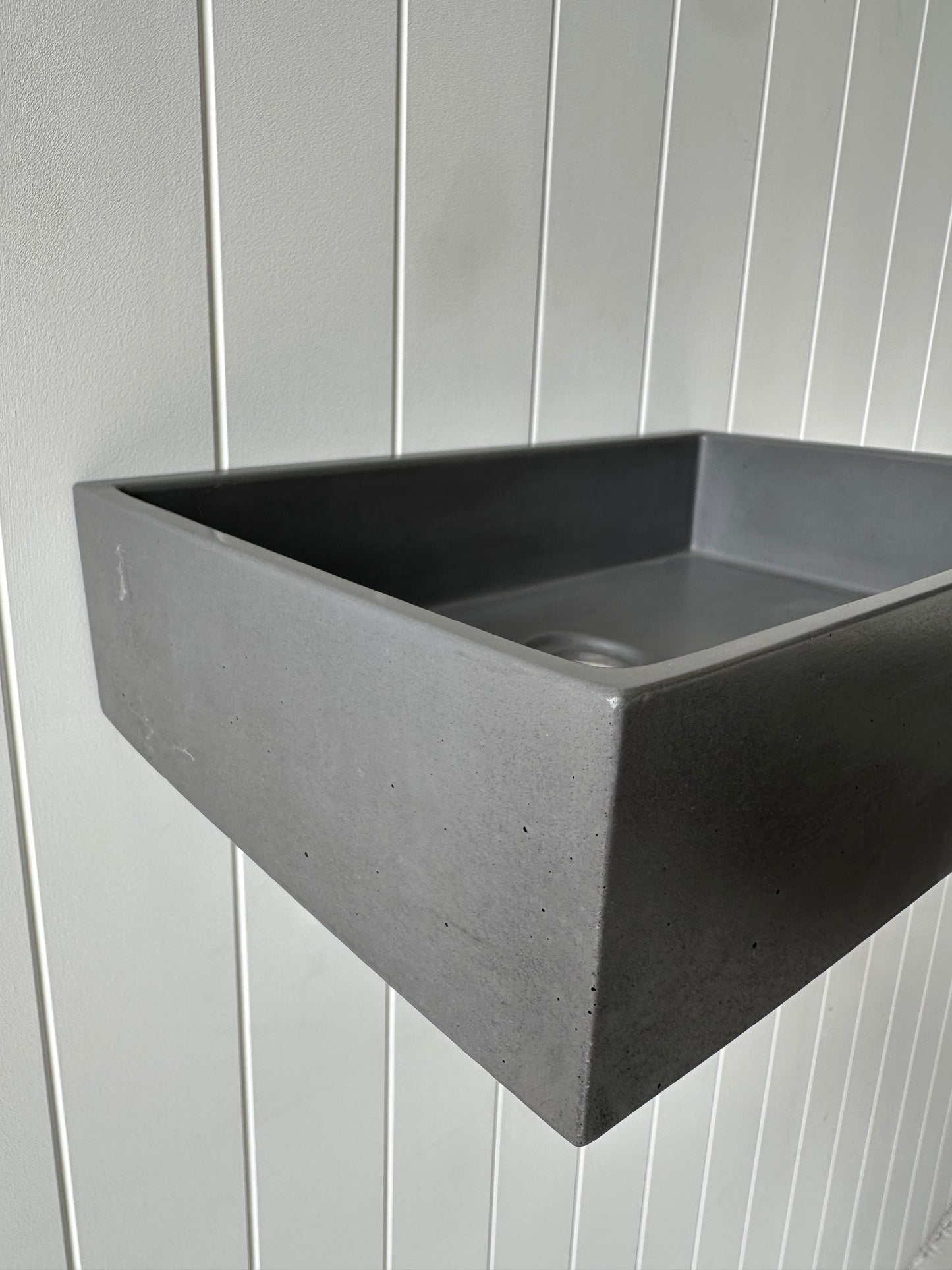 Baby Rectangle Concrete Vessel Basin in Storm