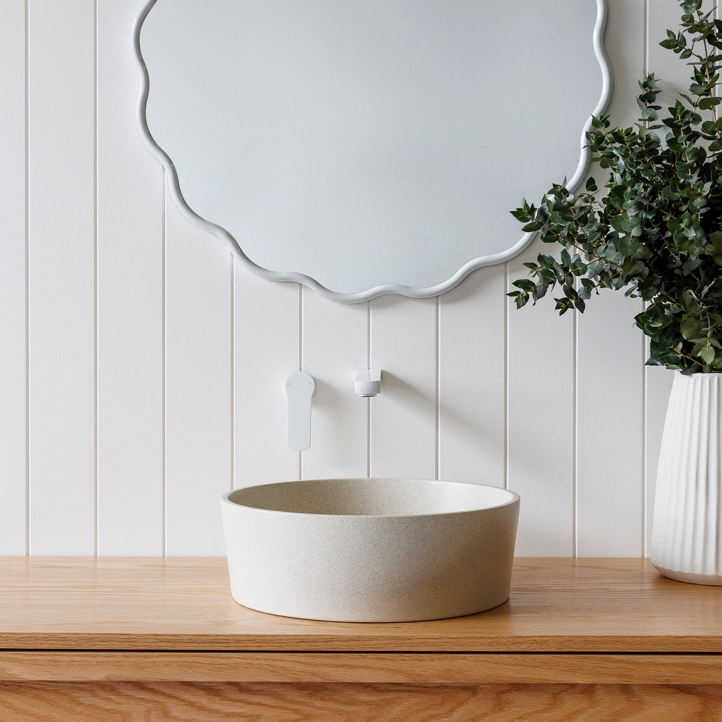 Dune Round Concrete Vessel Basin in Sandy Cream