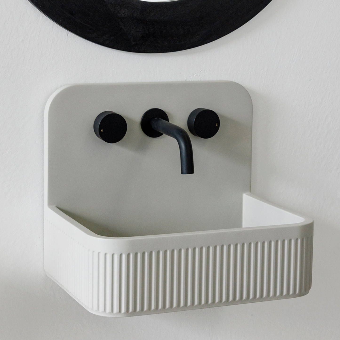 Horizon High back fluted Light Grey Concrete Vessel Basin