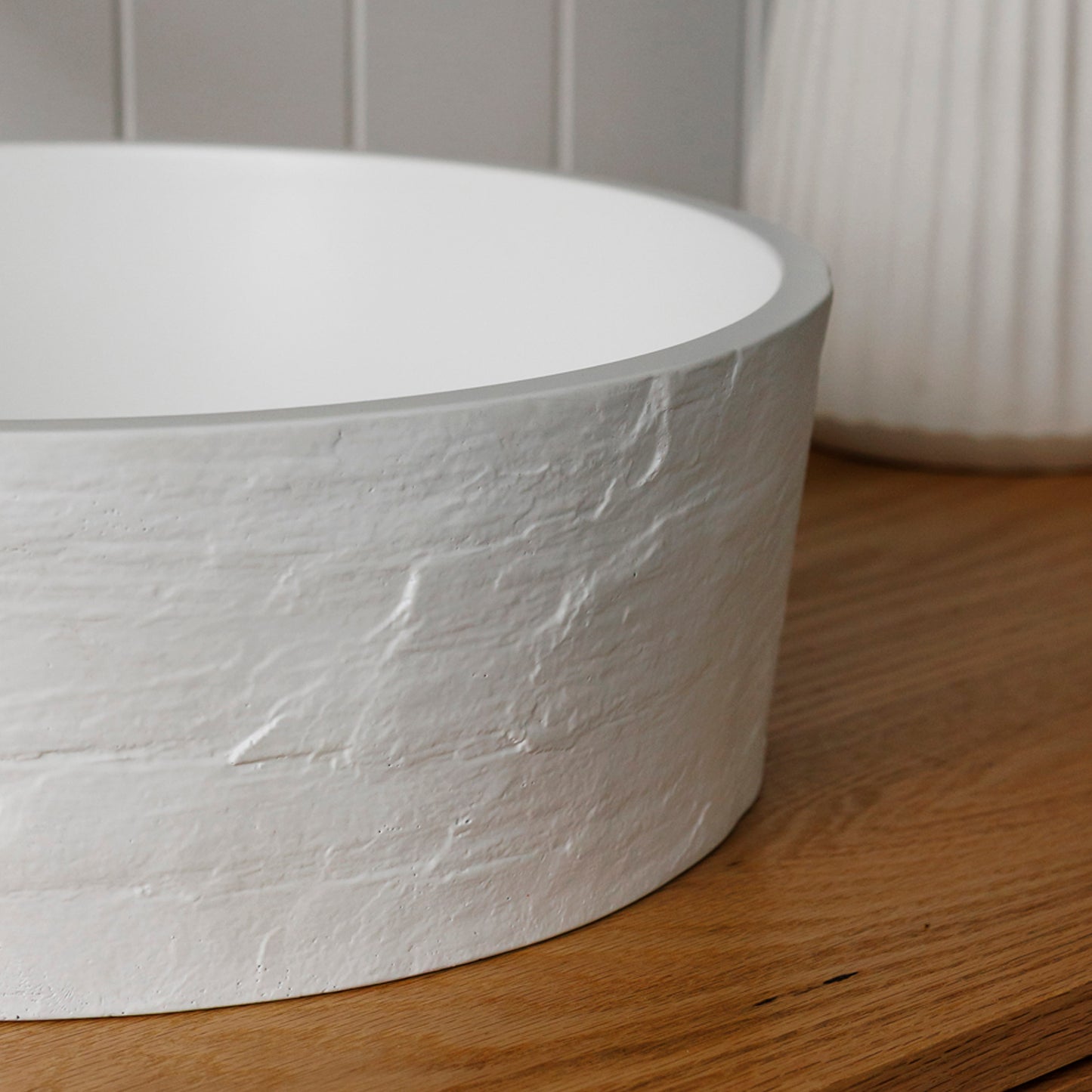Terra Round Concrete 'Earth' texture Vessel Basin in Crisp White