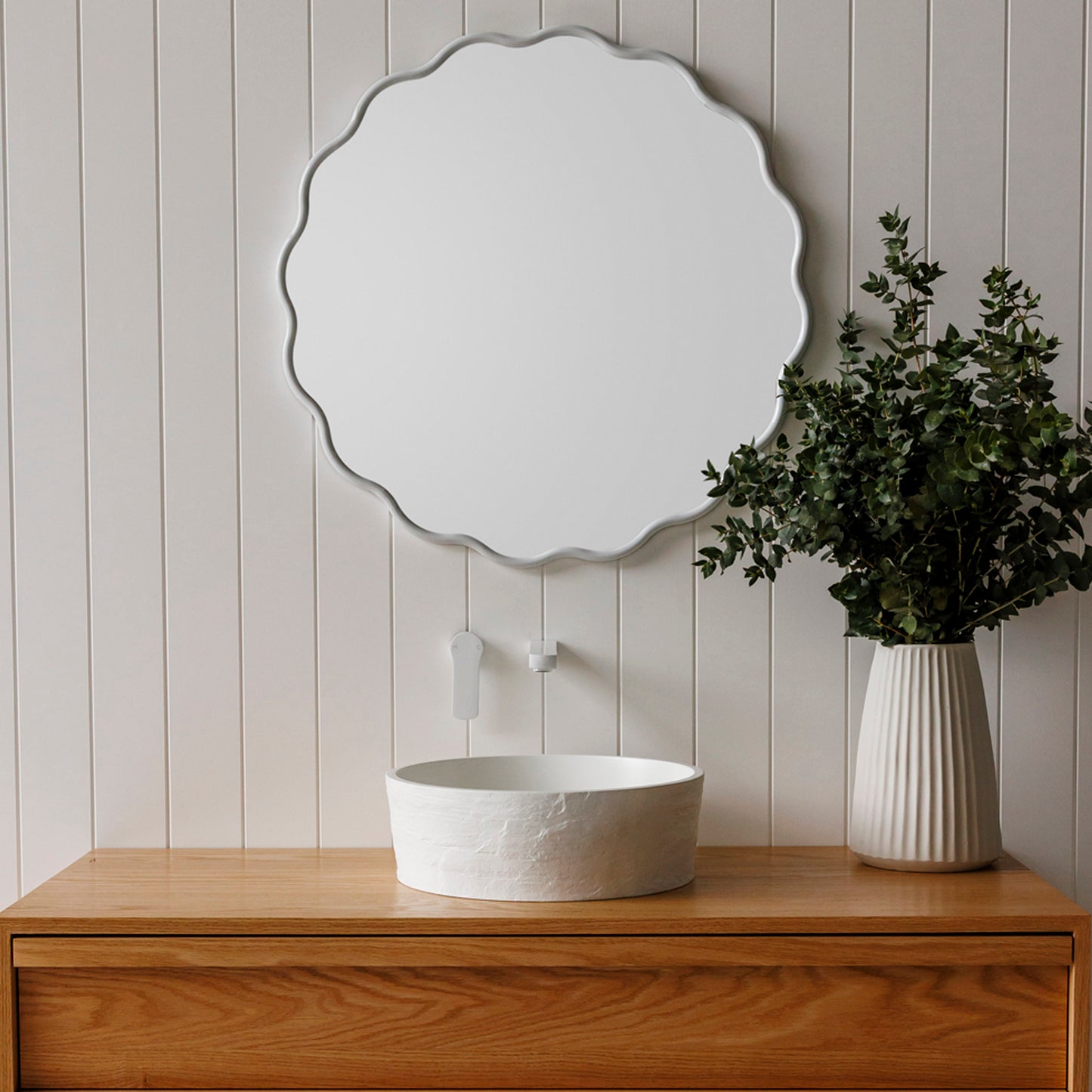 Terra Round Concrete 'Earth' texture Vessel Basin in Crisp White