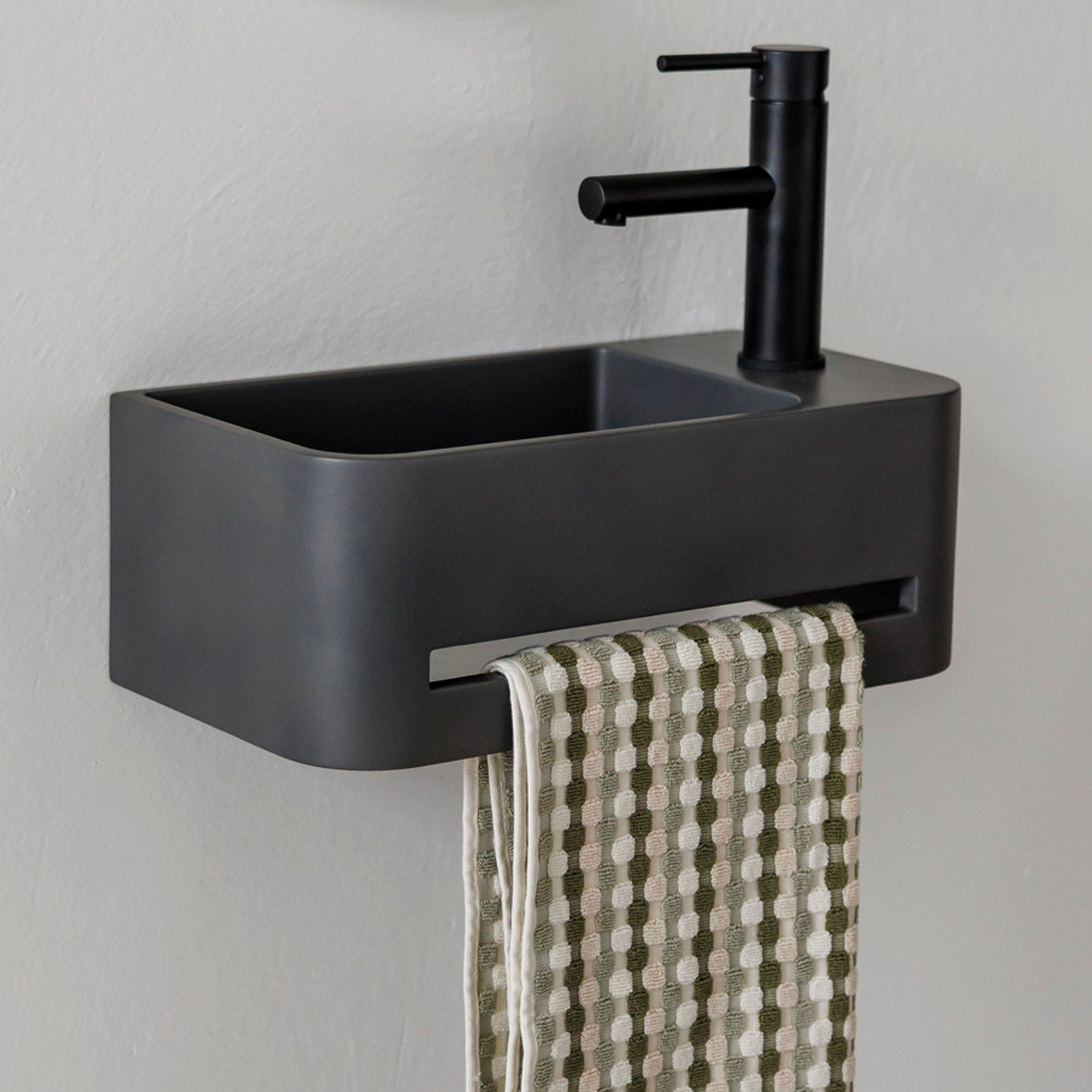 Titan Wall Hung Rounded Powder Room Concrete Vessel Basin in Charcoal