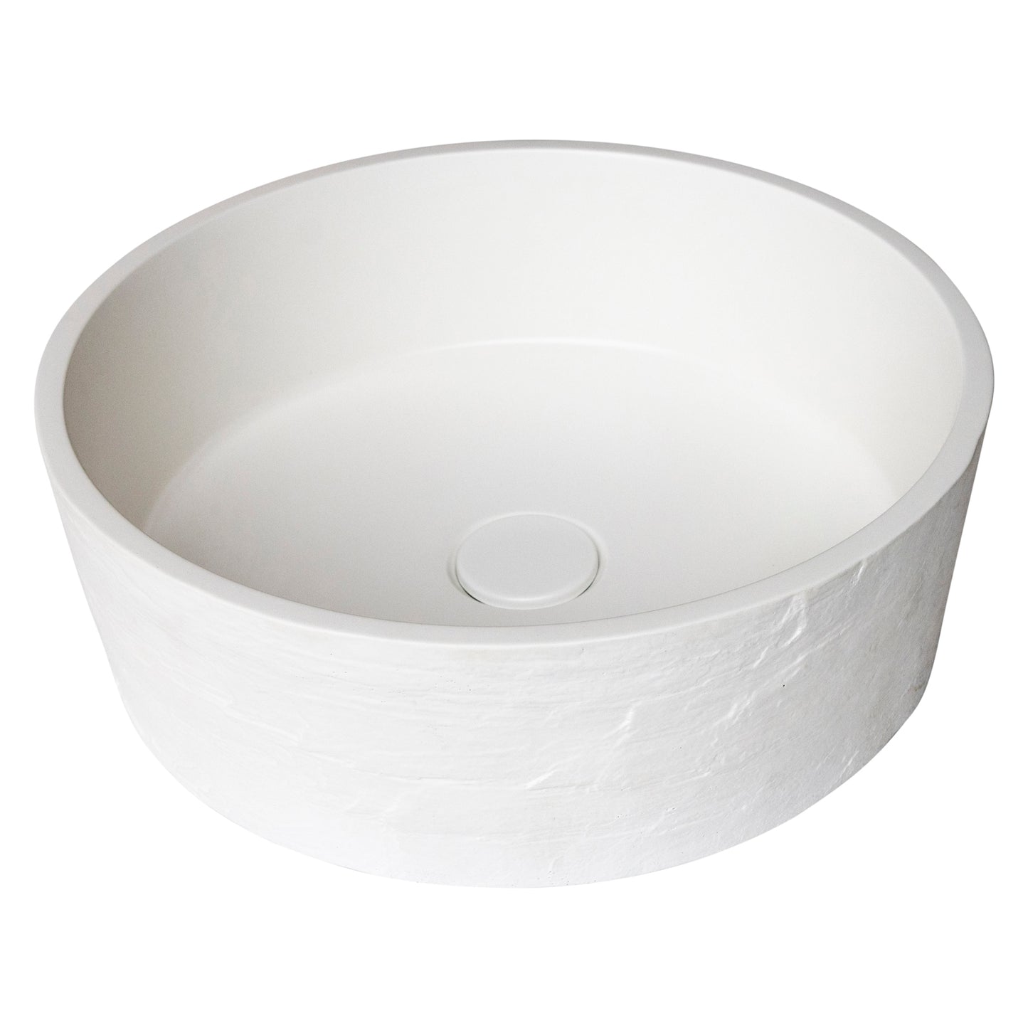 Terra Round Concrete 'Earth' texture Vessel Basin in Crisp White
