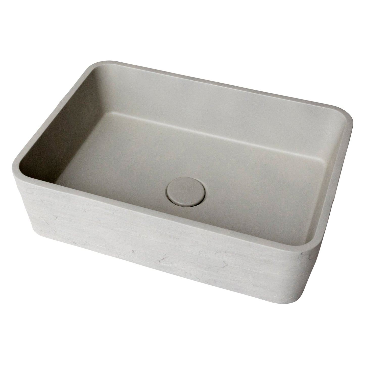 Ridge Rounded Rectangle Concrete Earth texture Vessel Basin in Light Grey