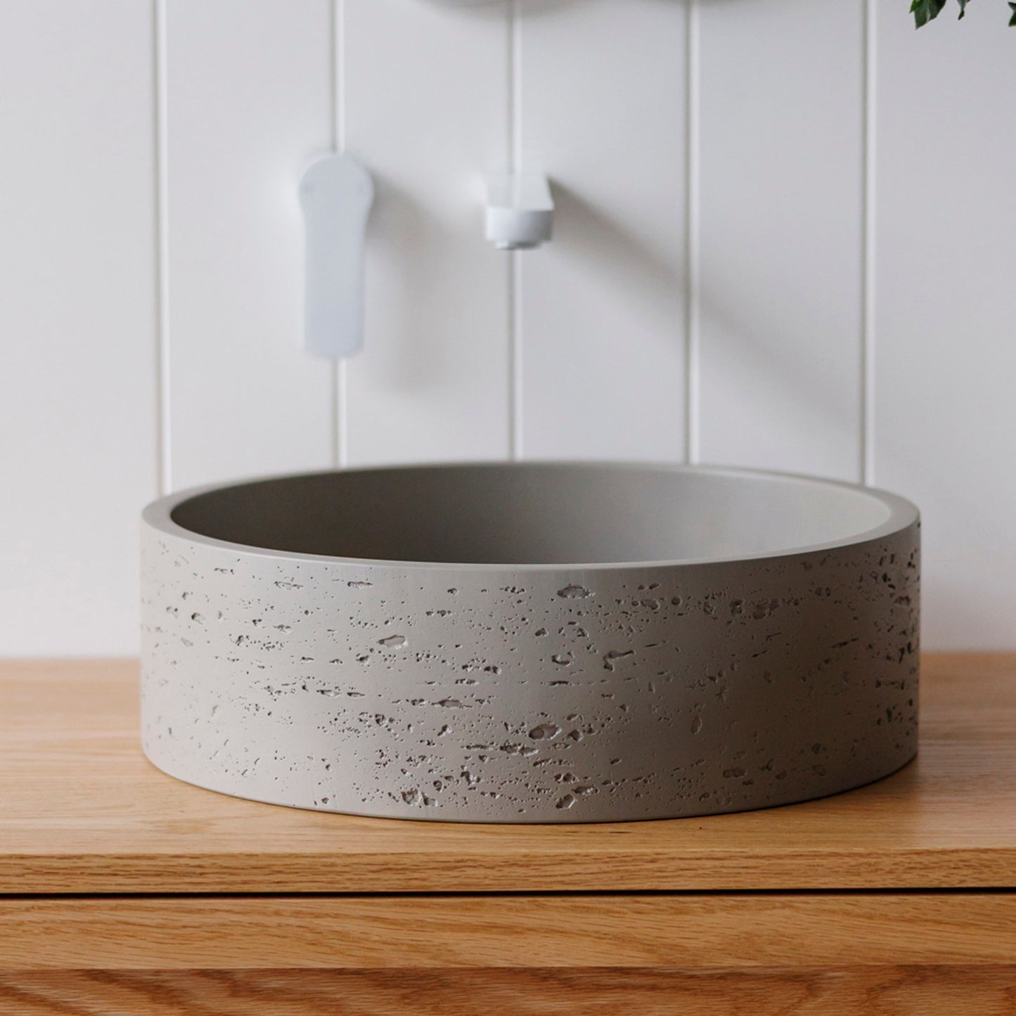Drift Round Concrete Rugged texture Vessel Basin in Taupe