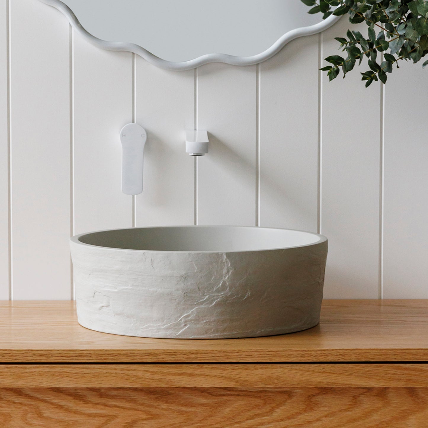 Terra Round Concrete 'Earth' texture Vessel Basin in Light Grey