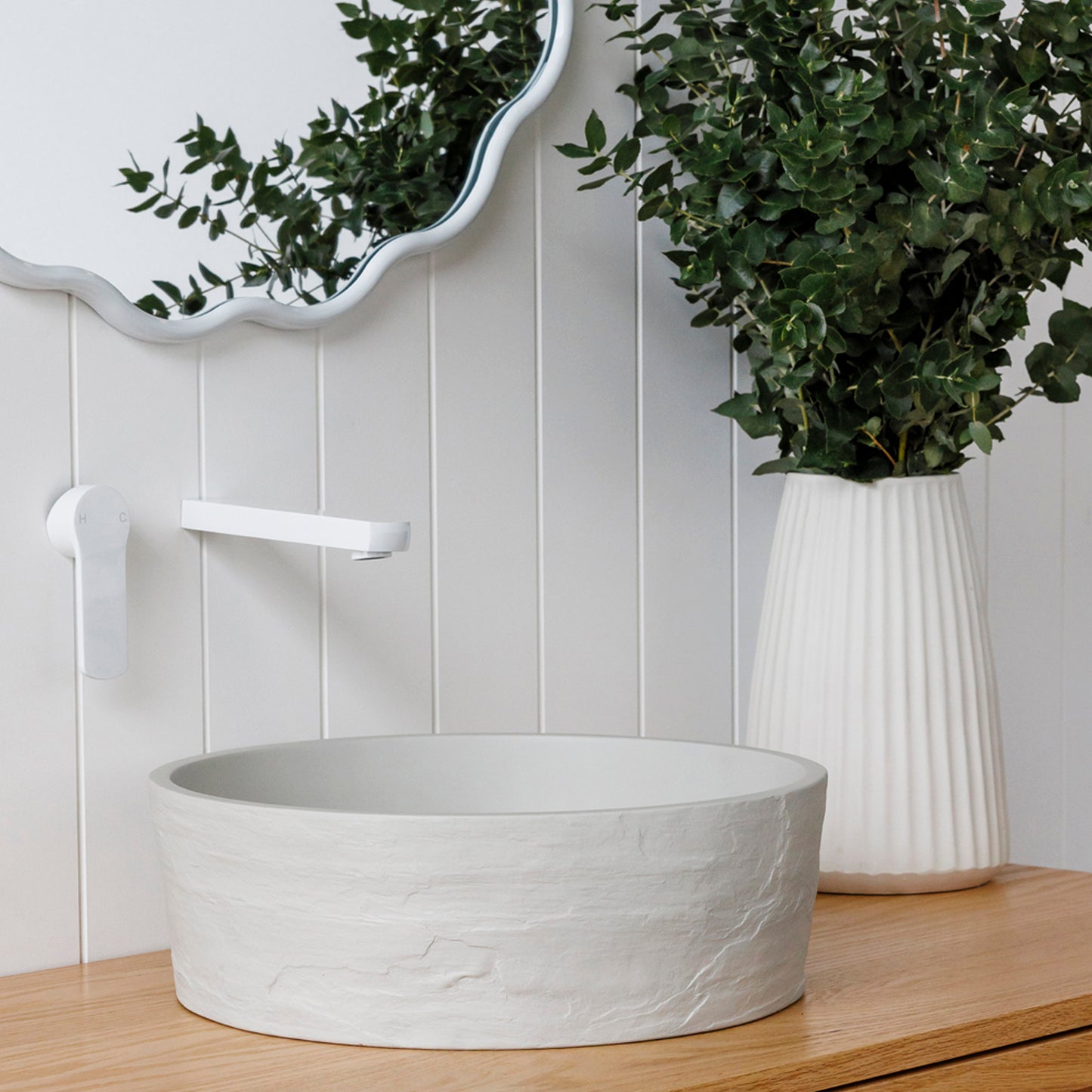 Terra Round Concrete 'Earth' texture Vessel Basin in Light Grey