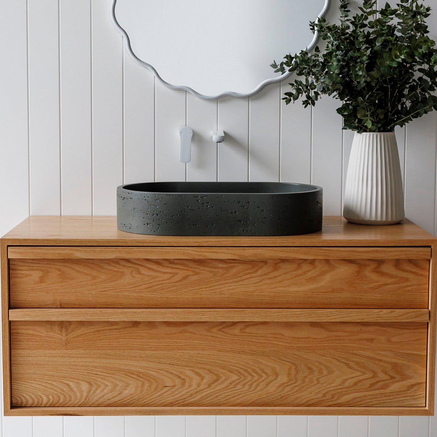 Mesa Capsule Concrete Vessel Basin in Olive Grey