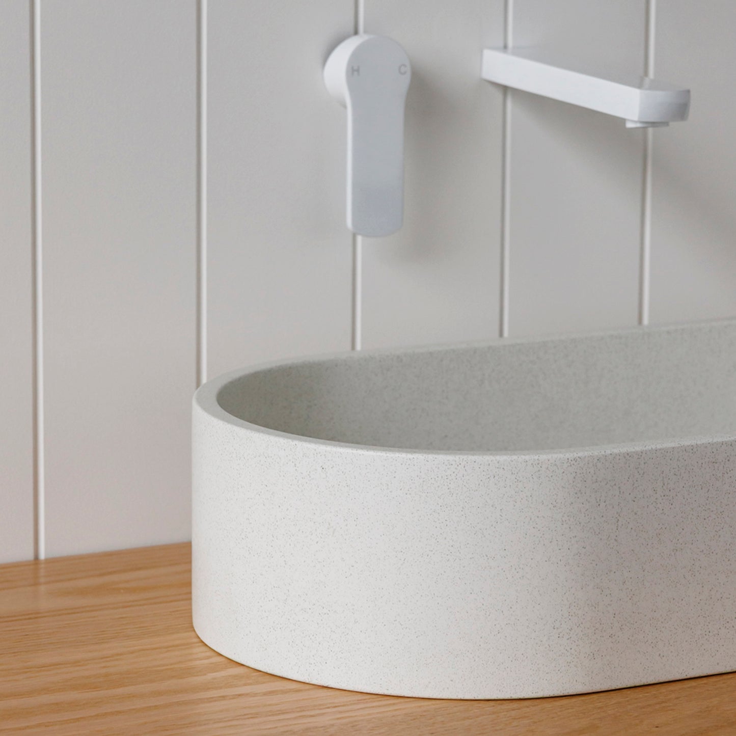 Oasis Concrete Capsule Vessel Basin in Sandy White Finish
