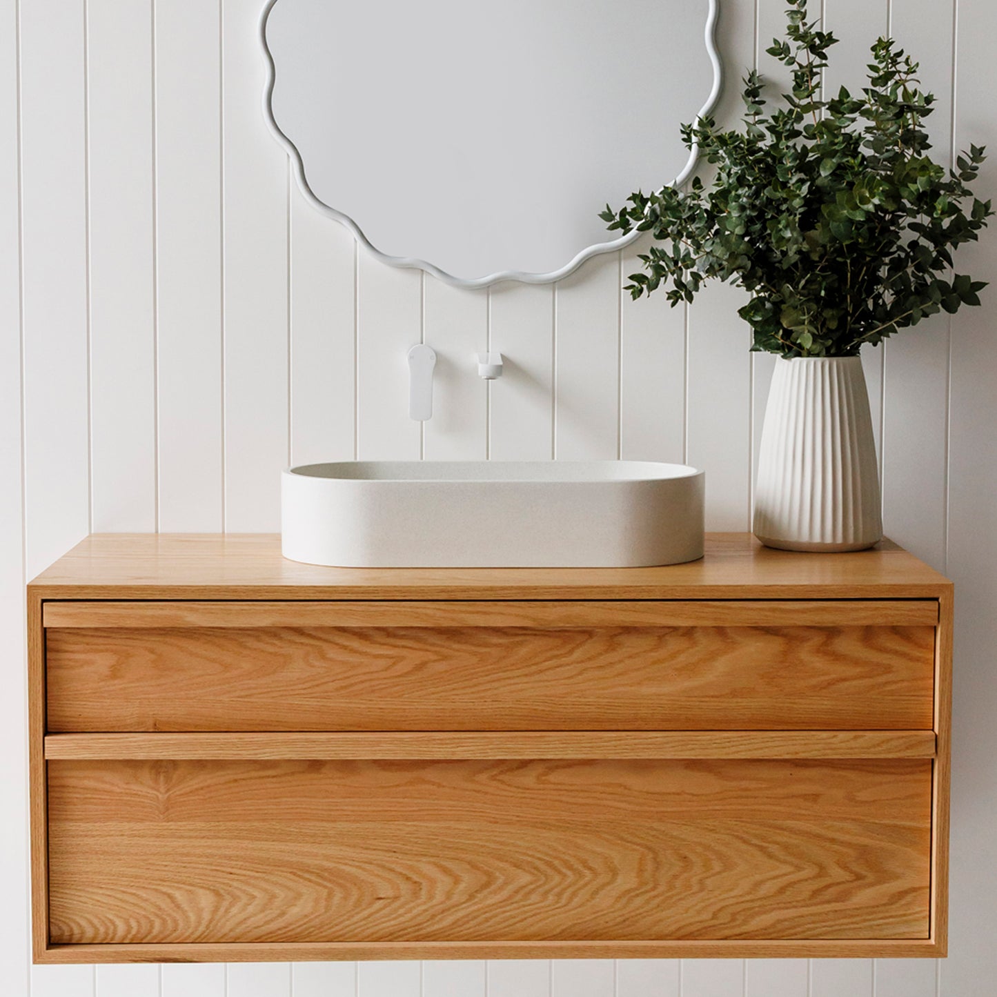 Oasis Concrete Capsule Vessel Basin in Sandy White Finish