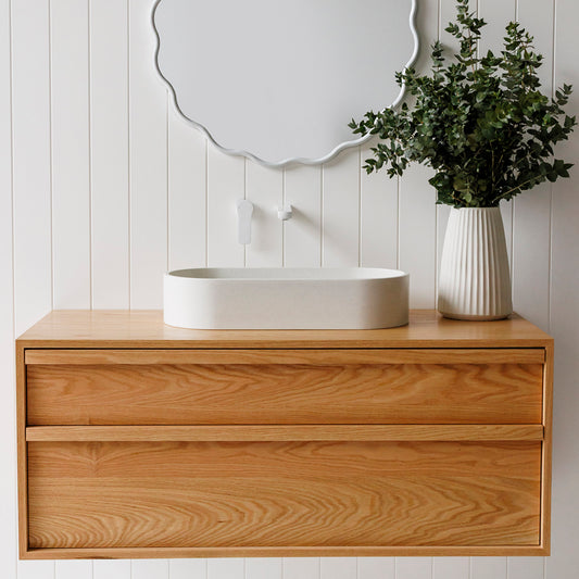 Oasis Concrete Capsule Vessel Basin in Sandy White Finish