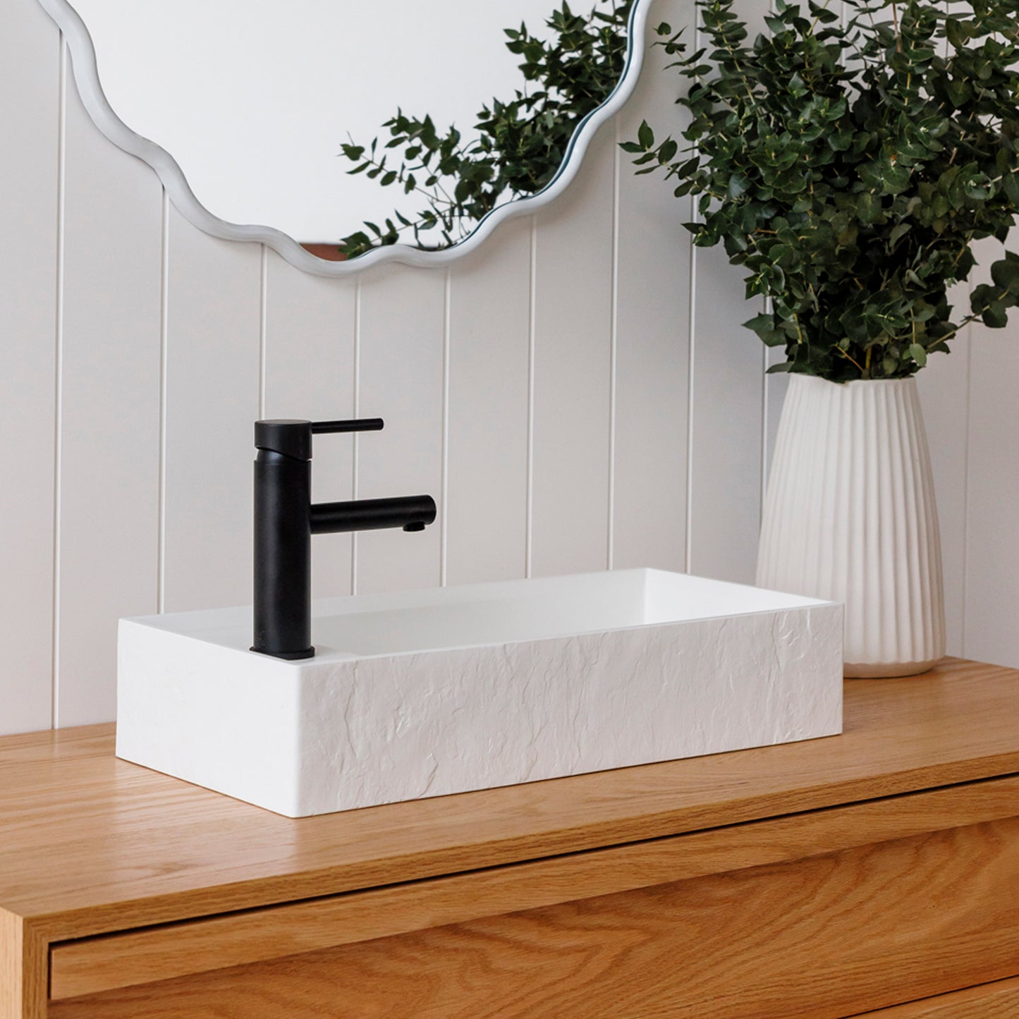 Bluff Vessel or Wall Mount Vessel in Slate Texture in Crisp White