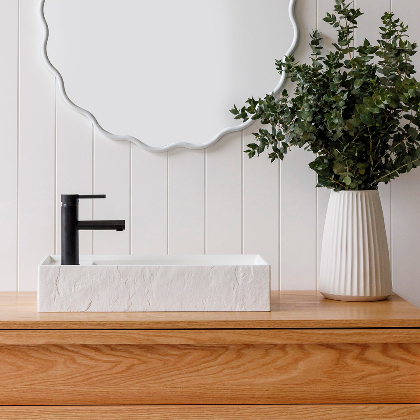 Bluff Vessel or Wall Mount Vessel in Slate Texture in Crisp White