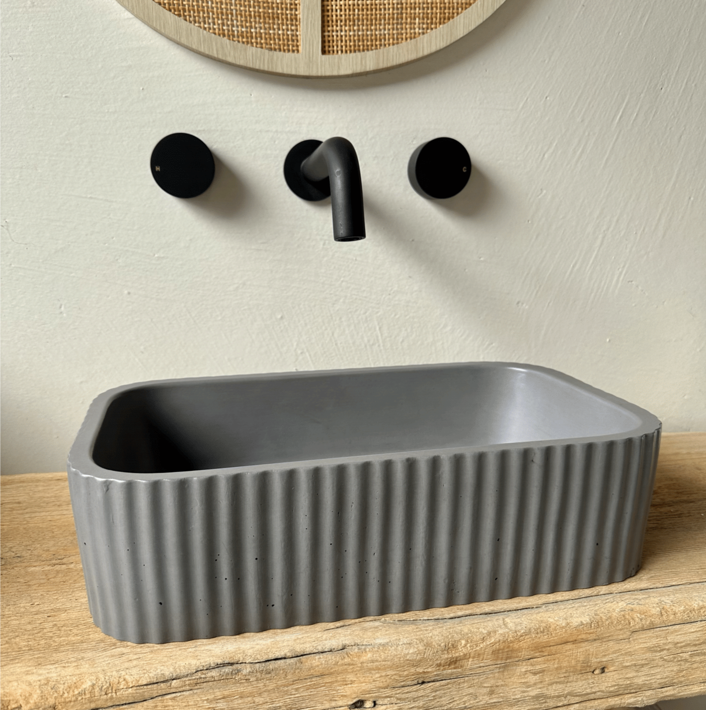 Fluted Rectangle Concrete Vessel