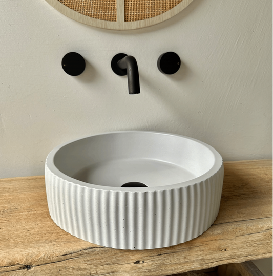 Fluted Round Concrete Vessel Basin