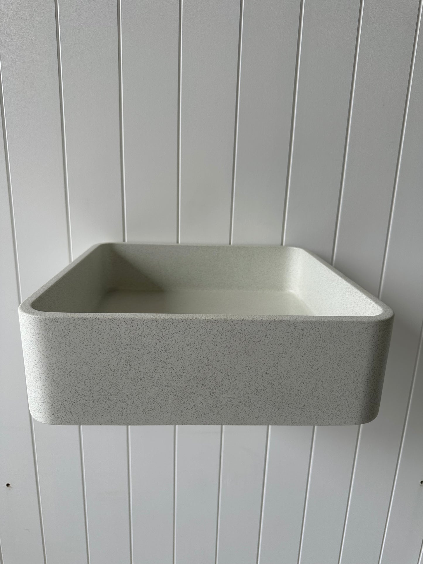 Rounded Square Concrete Vessel in Sandy White