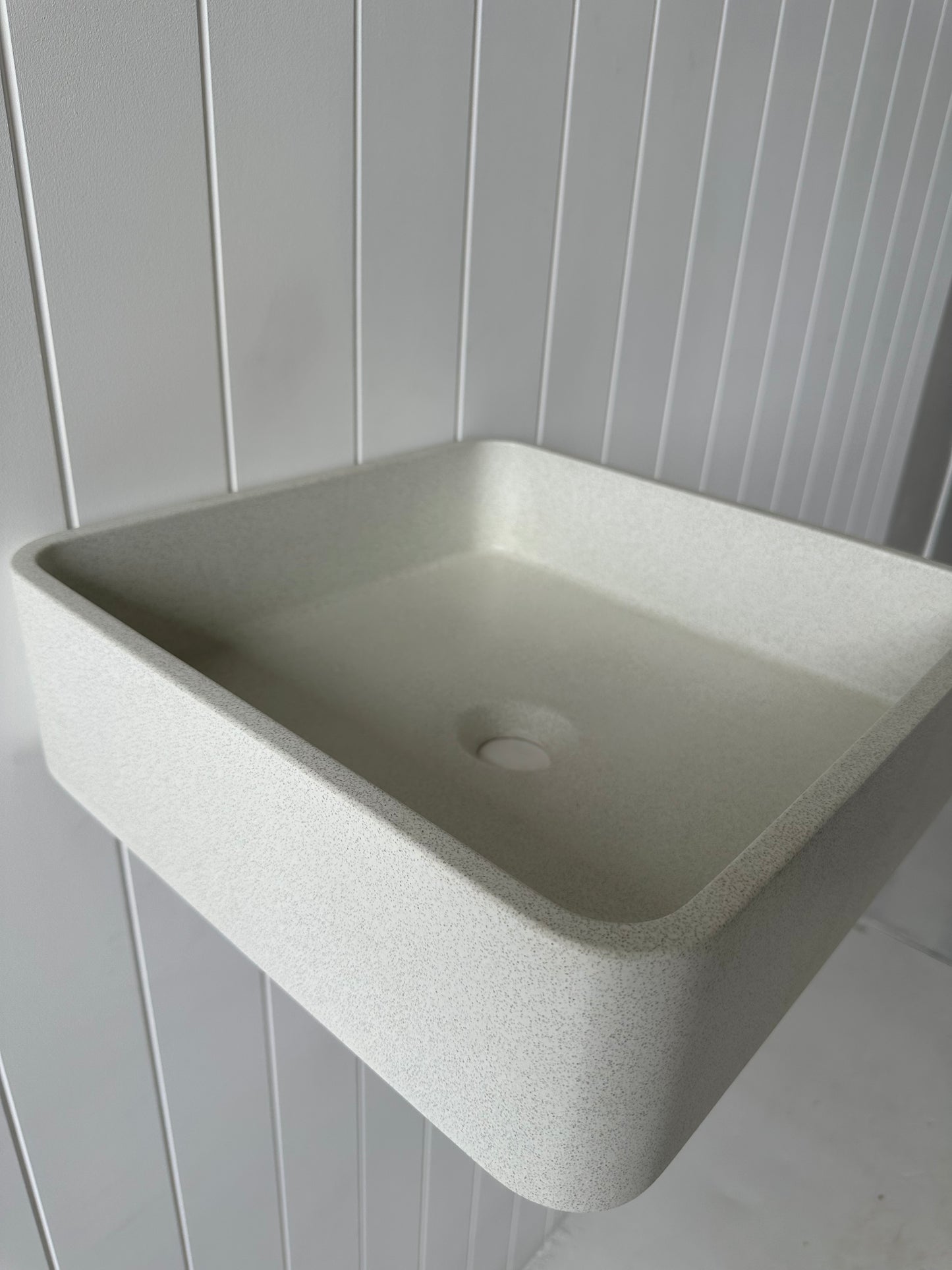 Rounded Square Concrete Vessel in Sandy White