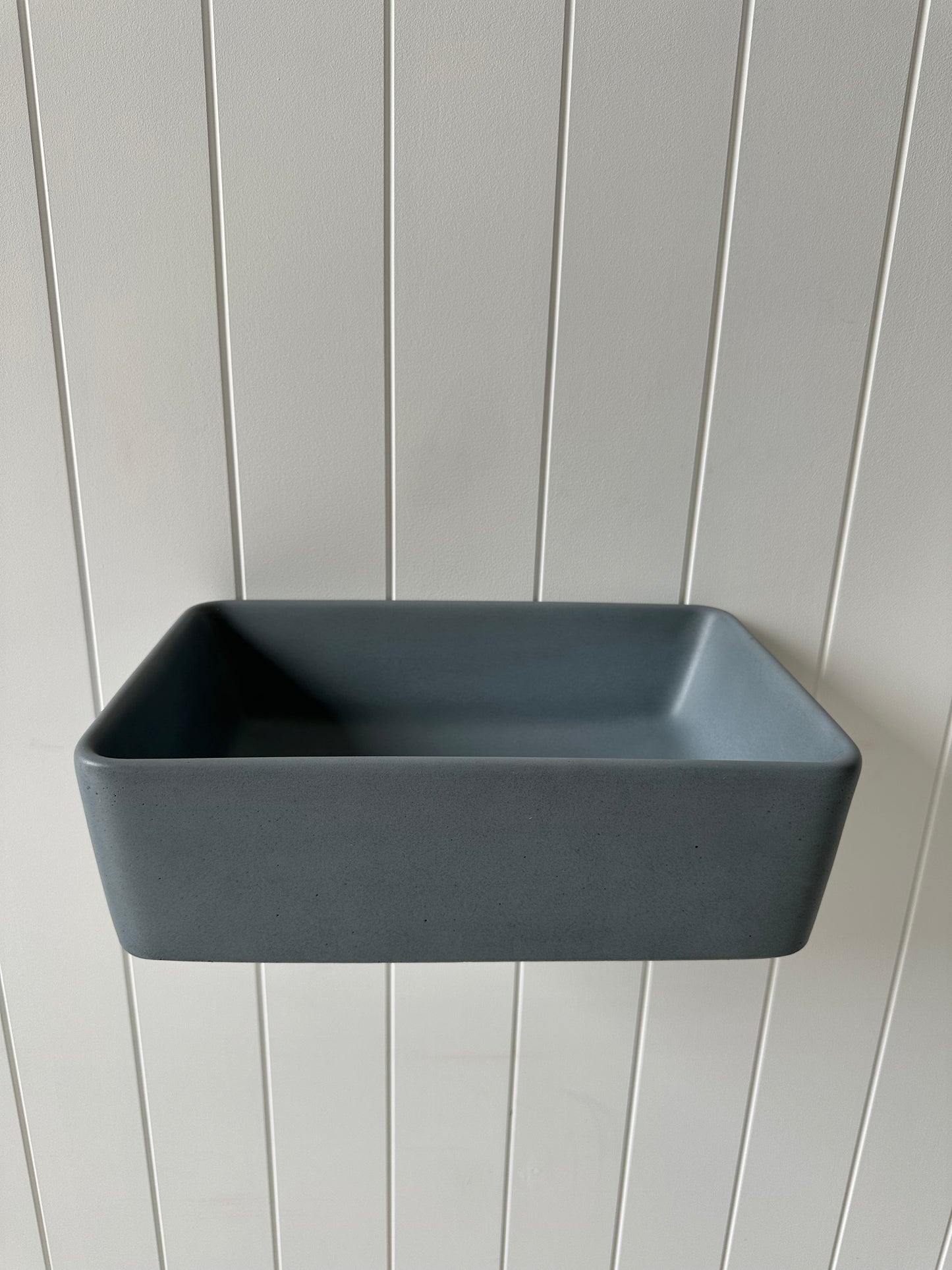 Mini Rectangle Concrete Vessel Basin in Light Ocean
