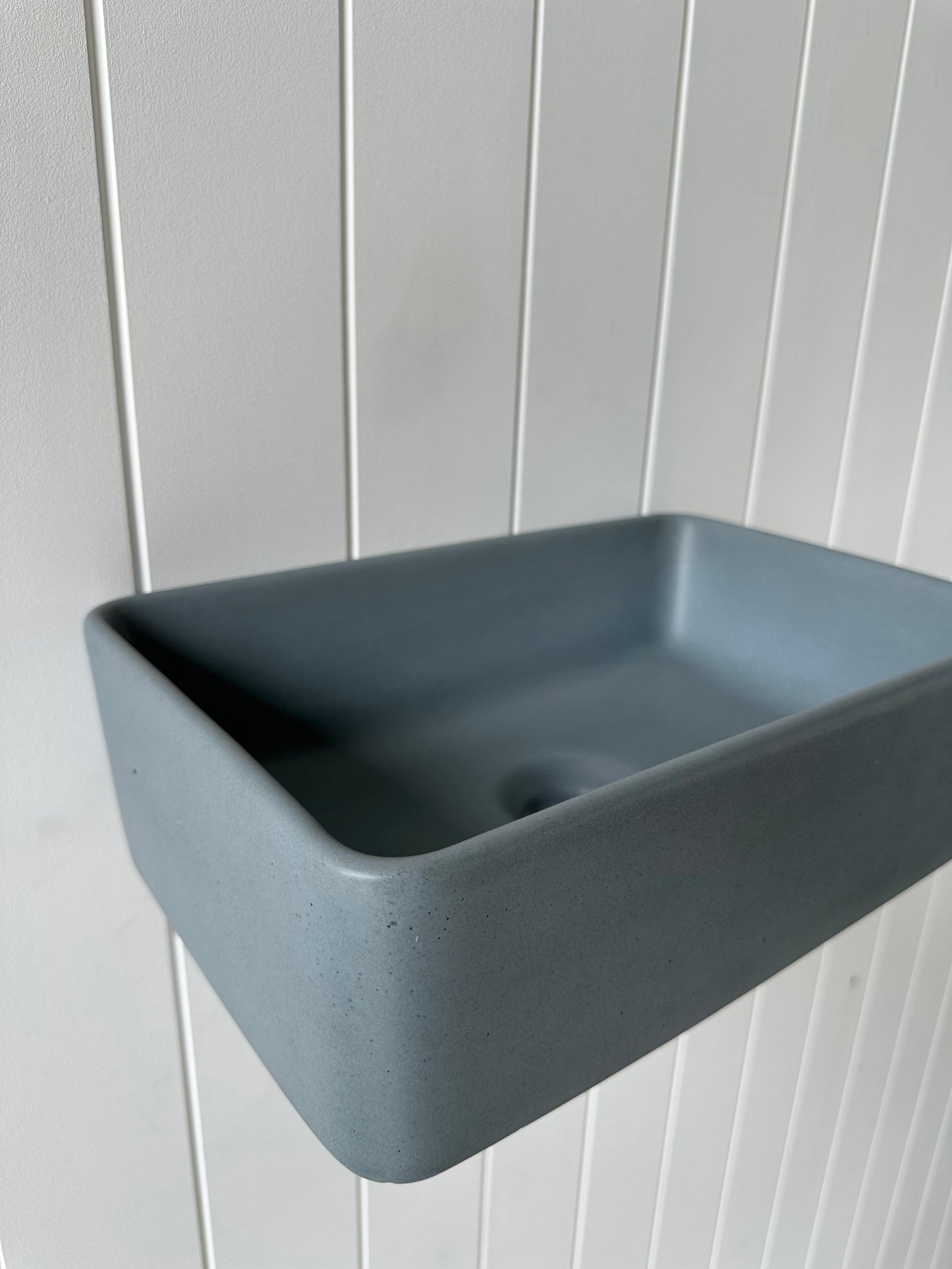 Mini Rectangle Concrete Vessel Basin in Light Ocean