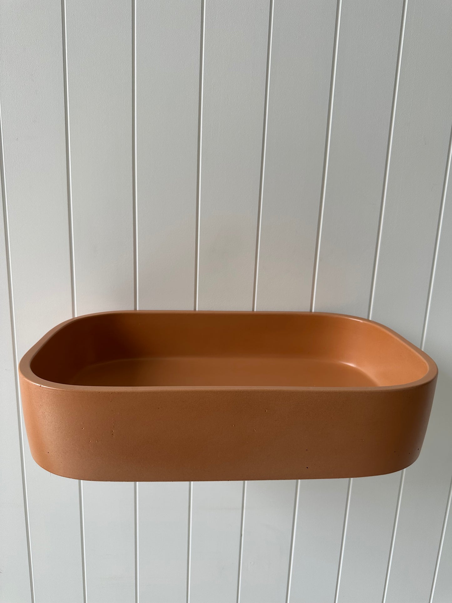 Rounded Rectangle Concrete Vessel Basin in Terracotta