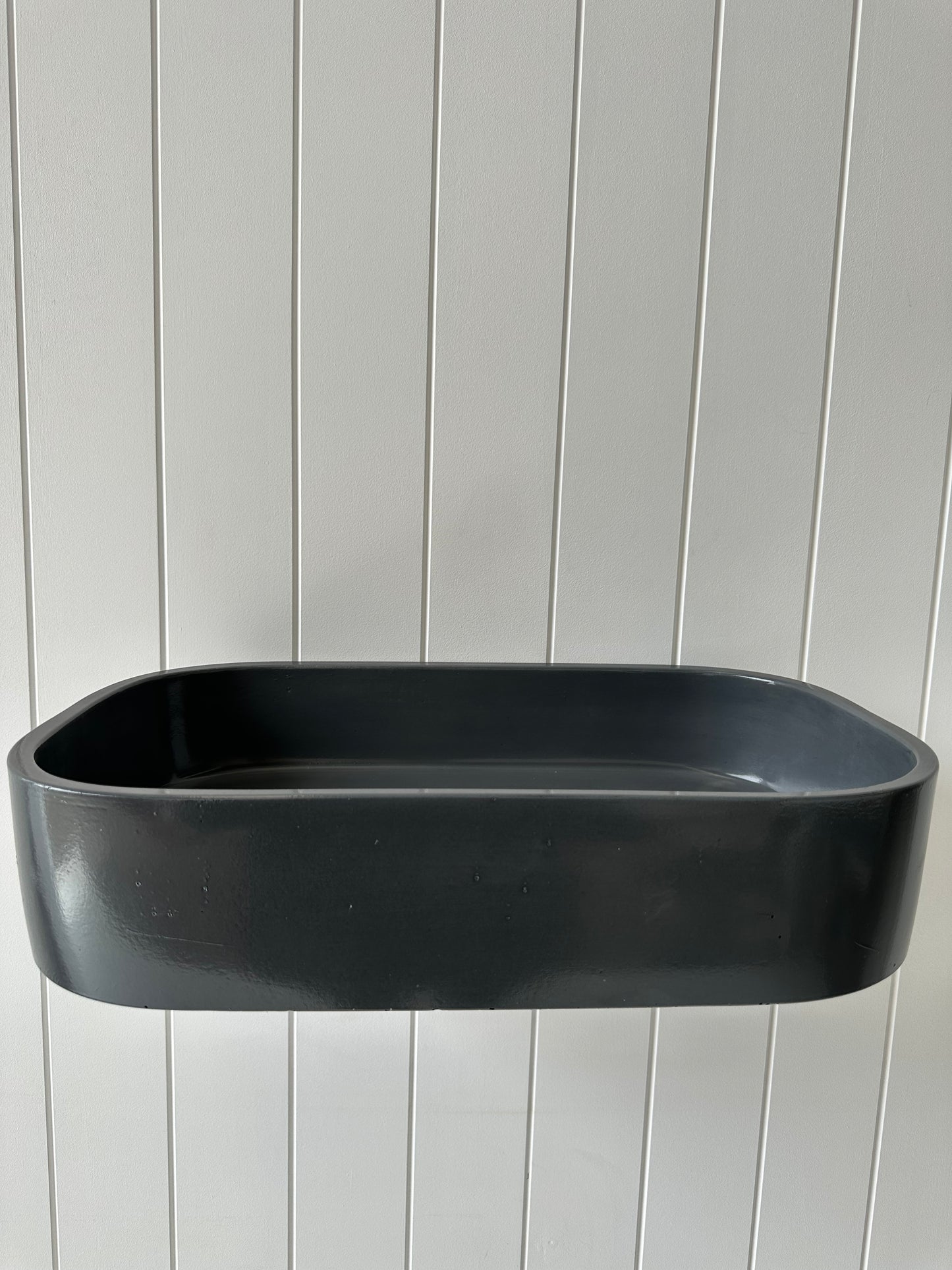 Rounded Rectangle Concrete Vessel Basin in Dark Navy