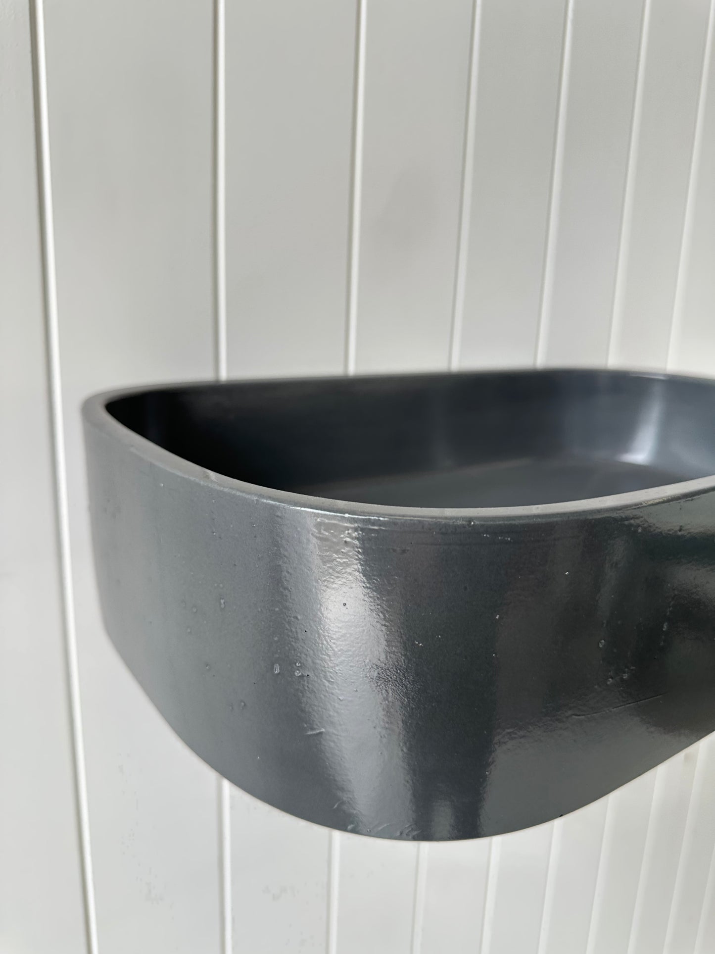 Rounded Rectangle Concrete Vessel Basin in Dark Navy