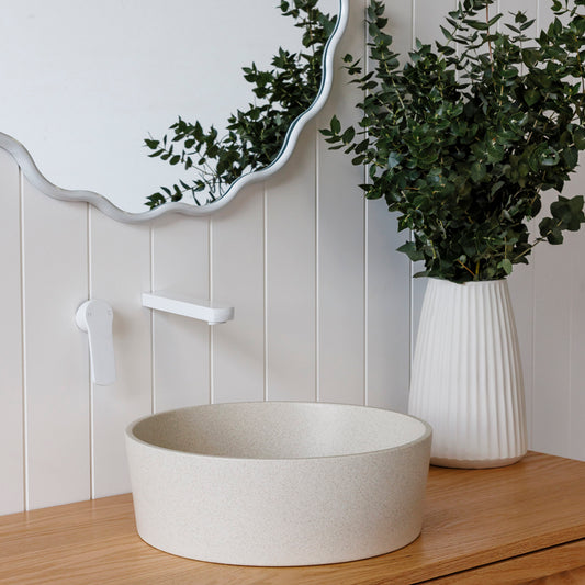 Dune Round Concrete Vessel Basin in Sandy Cream