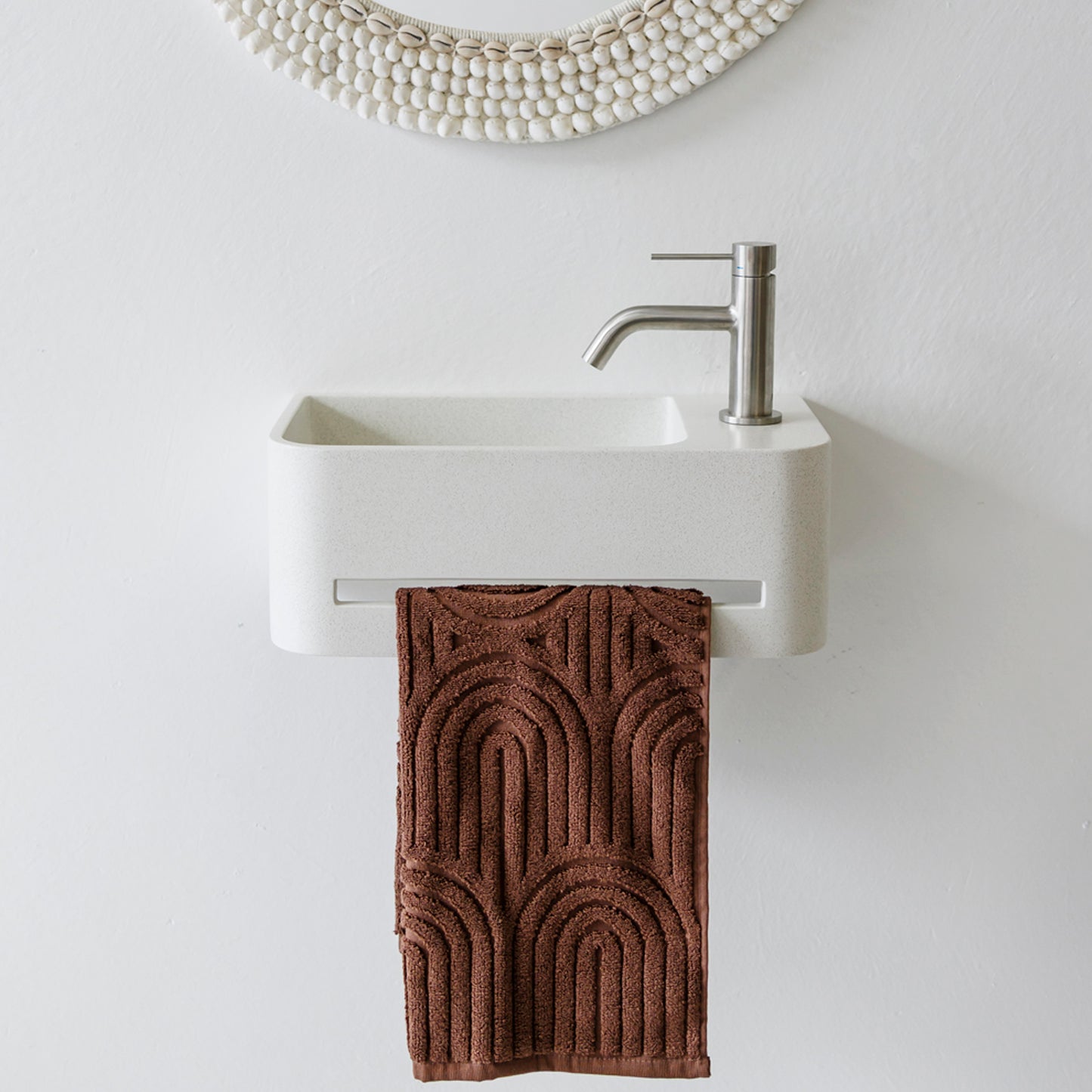 Titan Wall Hung Rounded Powder Room Concrete Vessel Basin in Sandy White