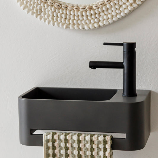 Titan Wall Hung Rounded Powder Room Concrete Vessel Basin in Charcoal