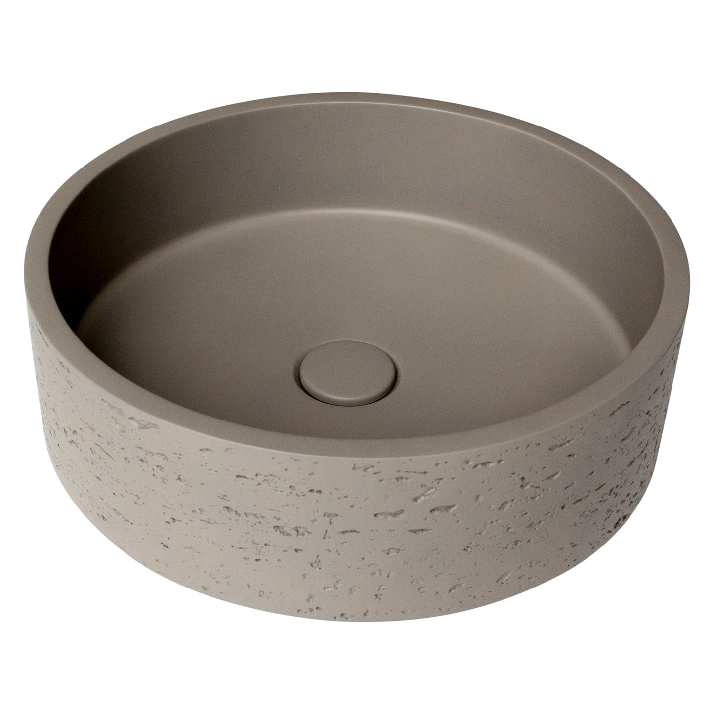 Drift Round Concrete Rugged texture Vessel Basin in Taupe