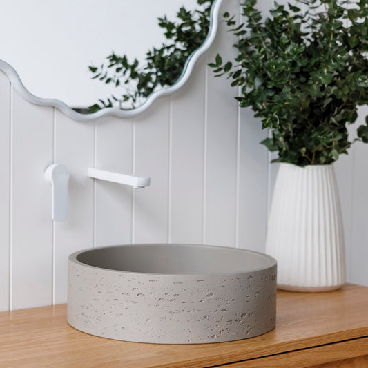 Drift Round Concrete Rugged texture Vessel Basin in Taupe