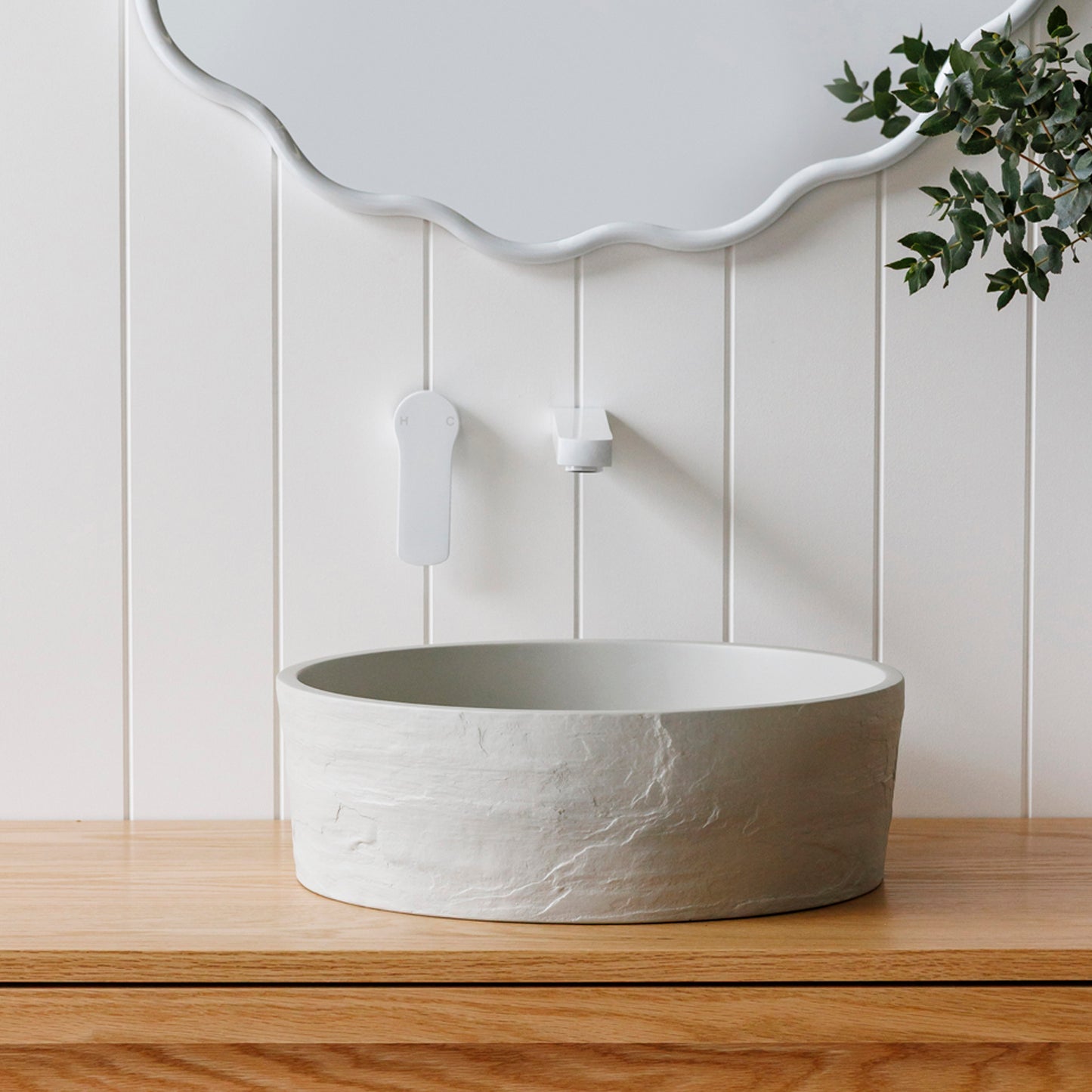 Terra Round Concrete 'Earth' texture Vessel Basin in Light Grey