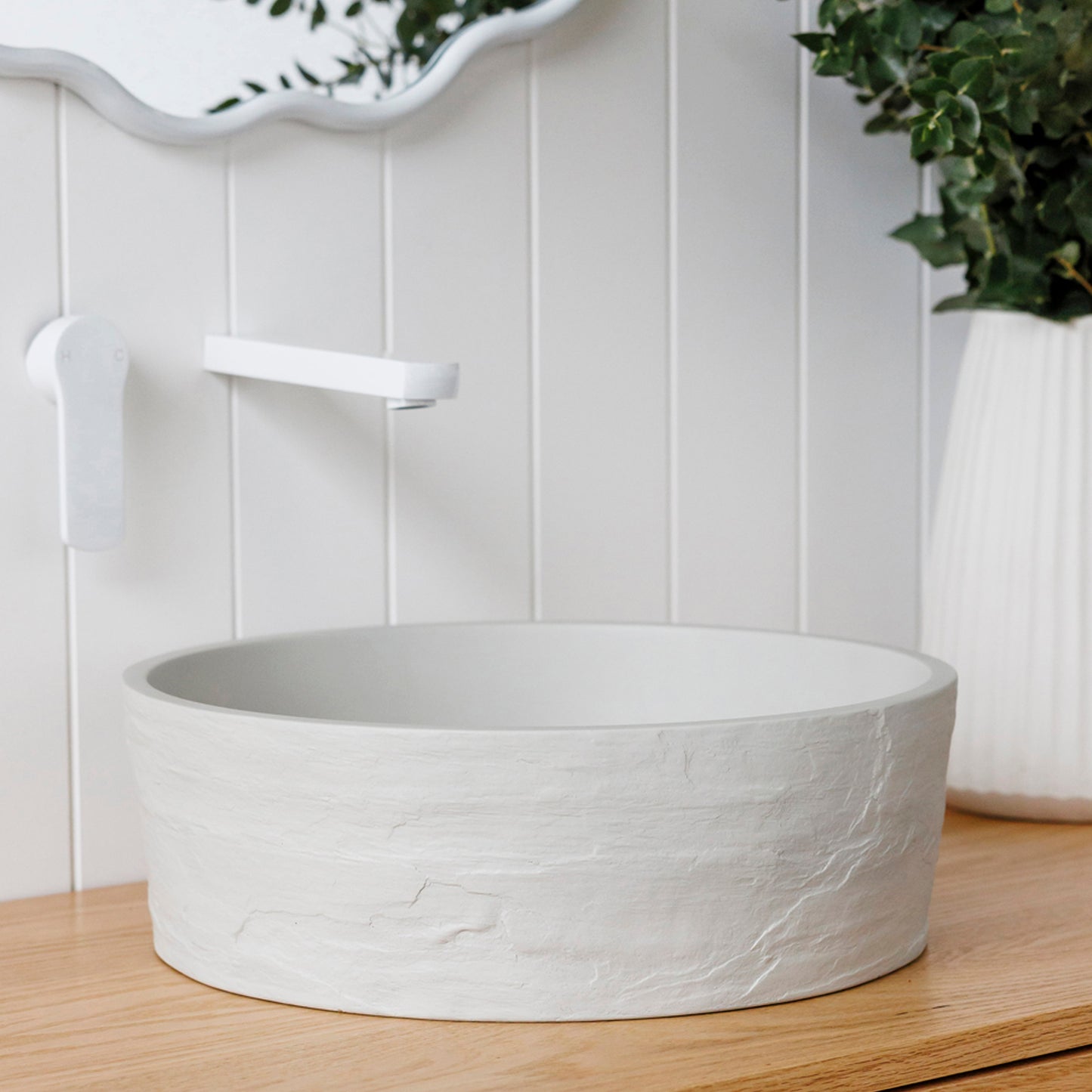 Terra Round Concrete 'Earth' texture Vessel Basin in Light Grey