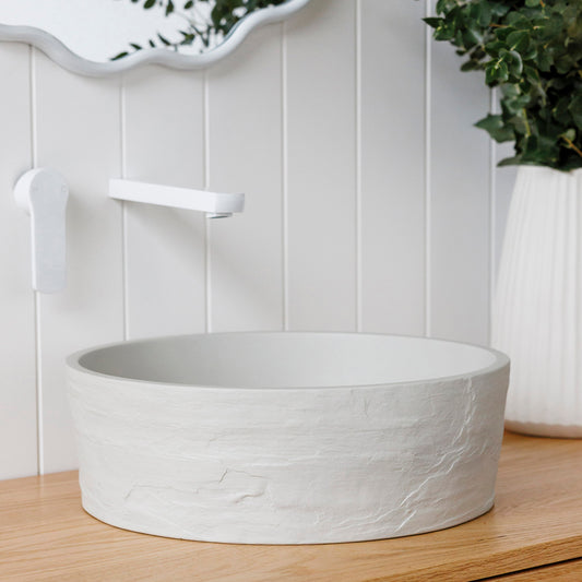 Terra Round Concrete 'Earth' texture Vessel Basin in Light Grey