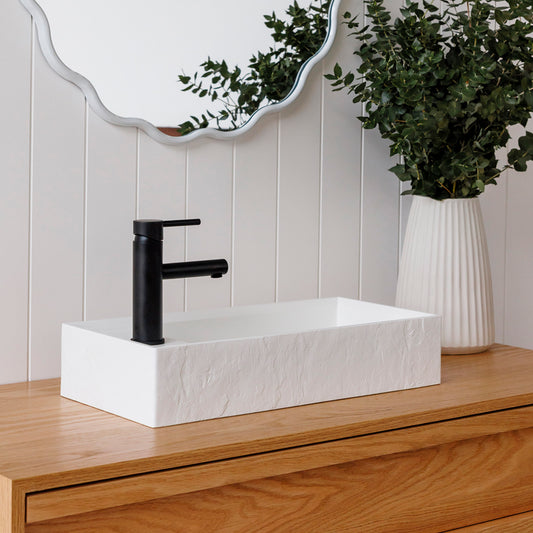 Bluff  Vessel or Wall Mount Vessel in Slate Texture in Crisp White